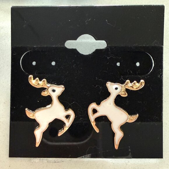 Christmas Earrings Bundle Reindeer Poinsettia Holiday Gold Tone 2 Pairs - Picture 3 of 6